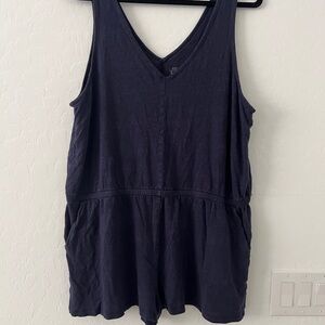 Ann Taylor LOFT Beach Women’s XL 100% Linen Navy Sleeveless Romper V-Neck